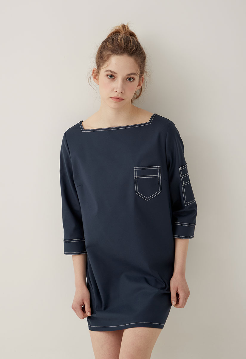 Square-neck casual dress(navy)